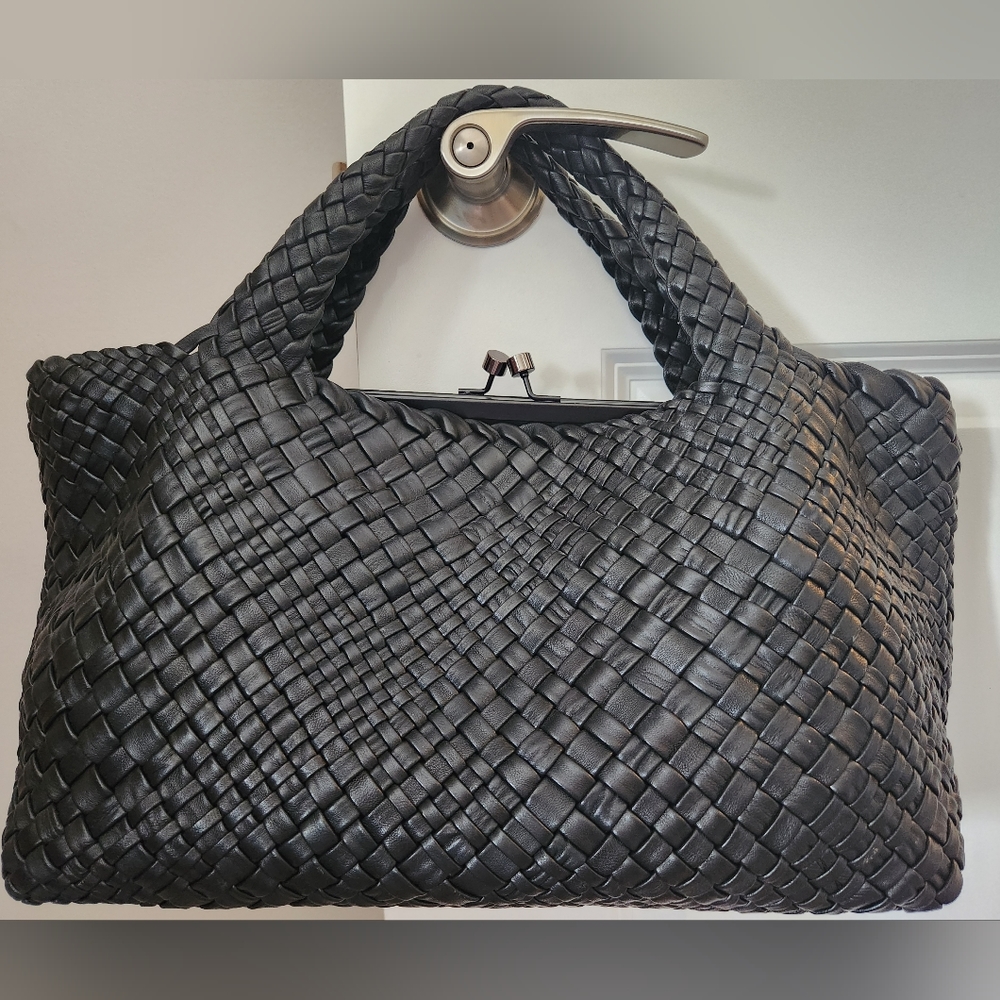 Falor Hand Woven Italian Leather Handbag Bag Satchel in Black; New w/o Tags